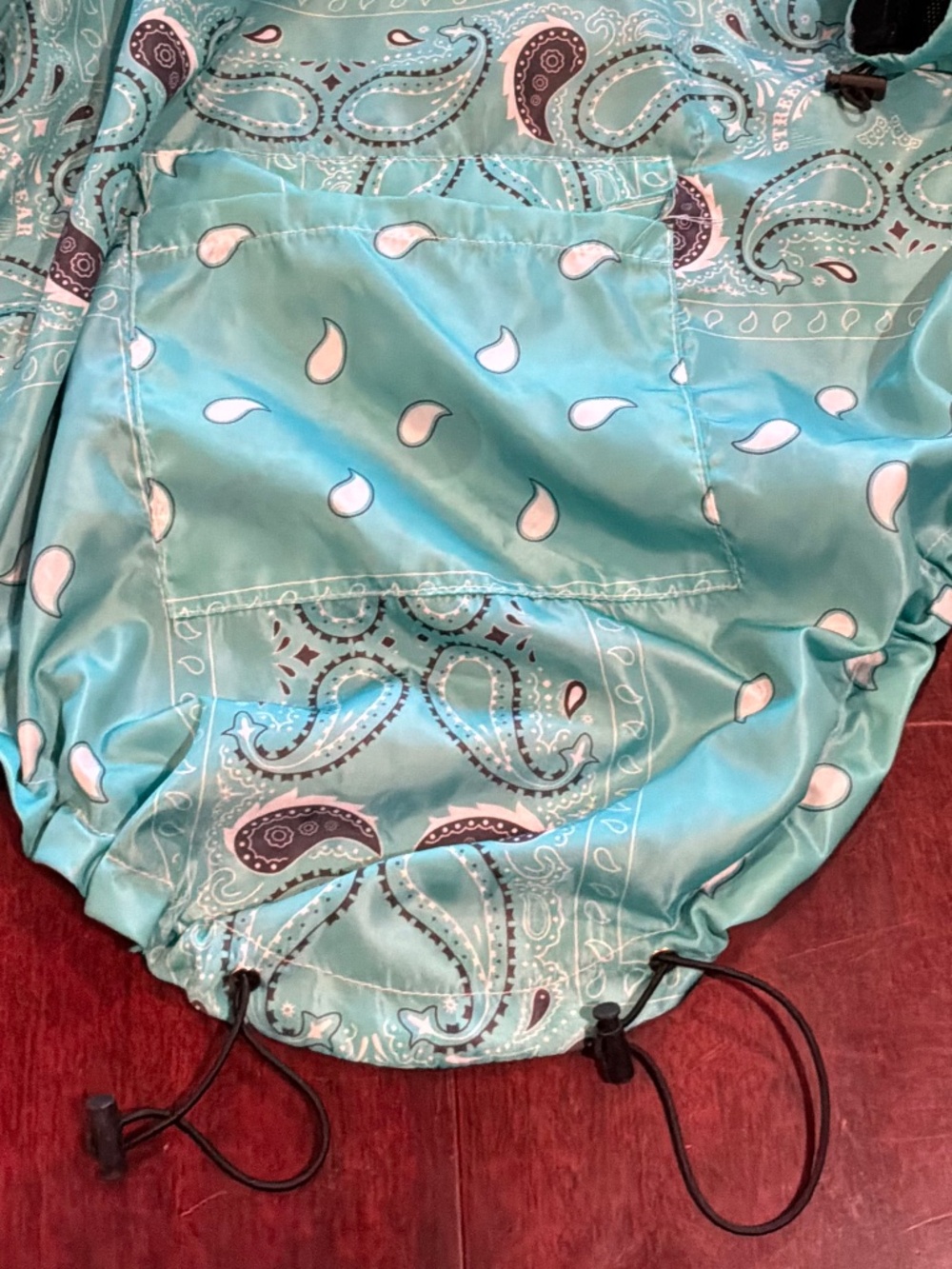 The Dog Face Light Rain Coat Paisley Pattern Teal with Hood and Velcro Closure - Picture 5 of 5